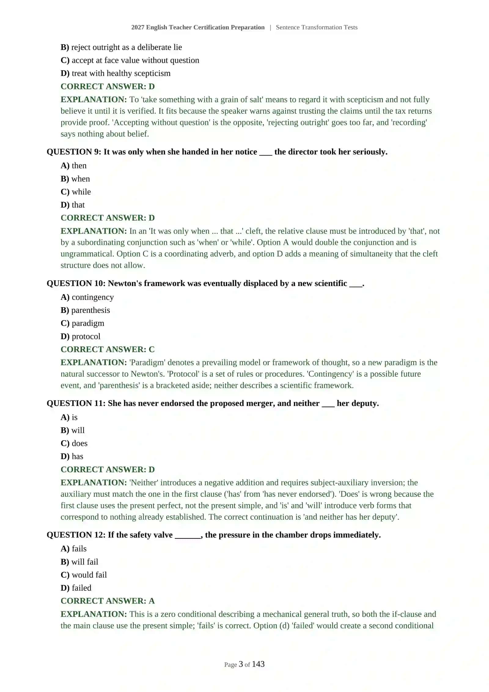 2027 English Teacher Certification Preparation | Sentence Transformation Tests 4