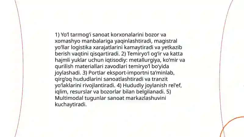 Sanoatning tarmoqlar va tarkibi va oʻziga xos xususiyatlarini oʻrganish 4
