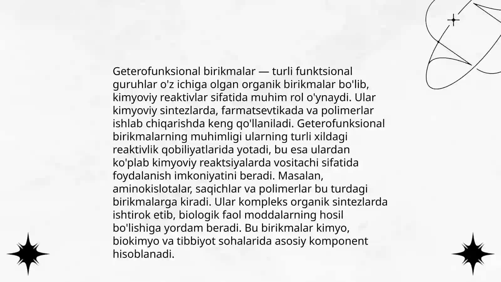 Polifunksional va geterofunksional birikmalar metabolitlar va dorivor moddalar sifatida 4