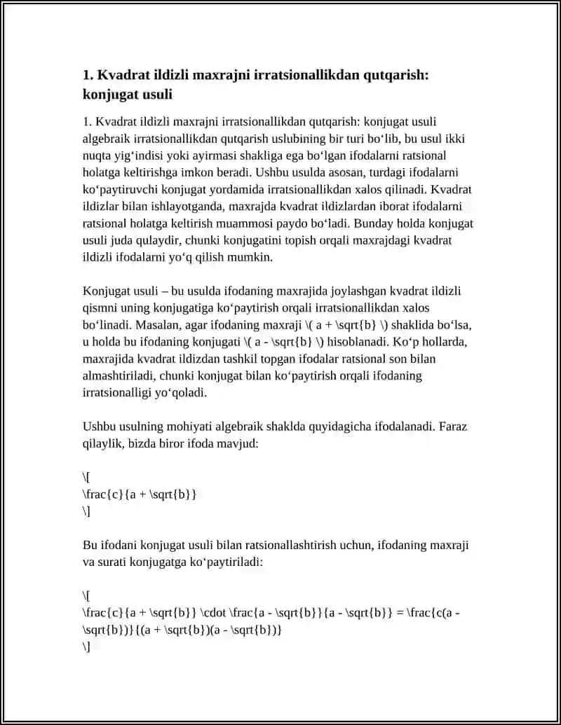 KASRNING MAXRAJINI ALGEBRAIK IRATSIONALLIKDAN QUTQARISH USULLARI 4