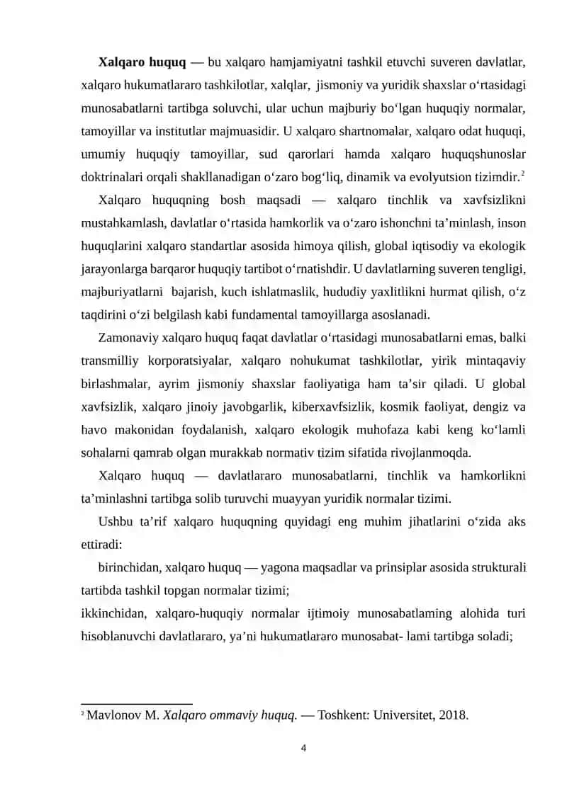 “Xalqaro huquq tushunchasi, ahamiyati va tizimi” 4