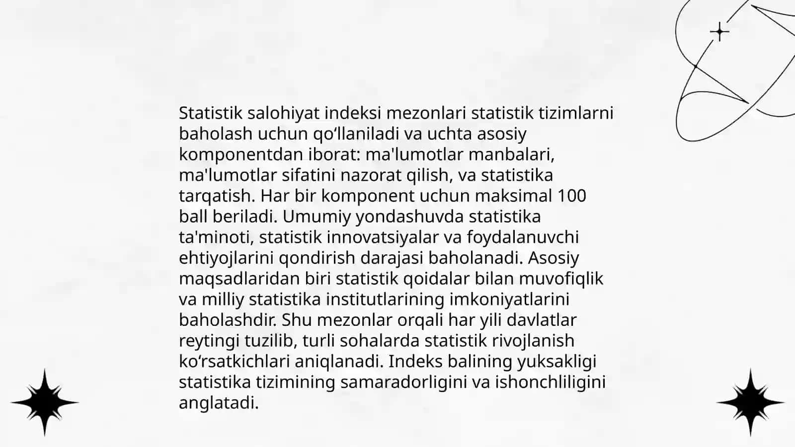 O‘zbekistonning “Jahon bankining Statistik salohiyat indeksi” dagi o`rni 4