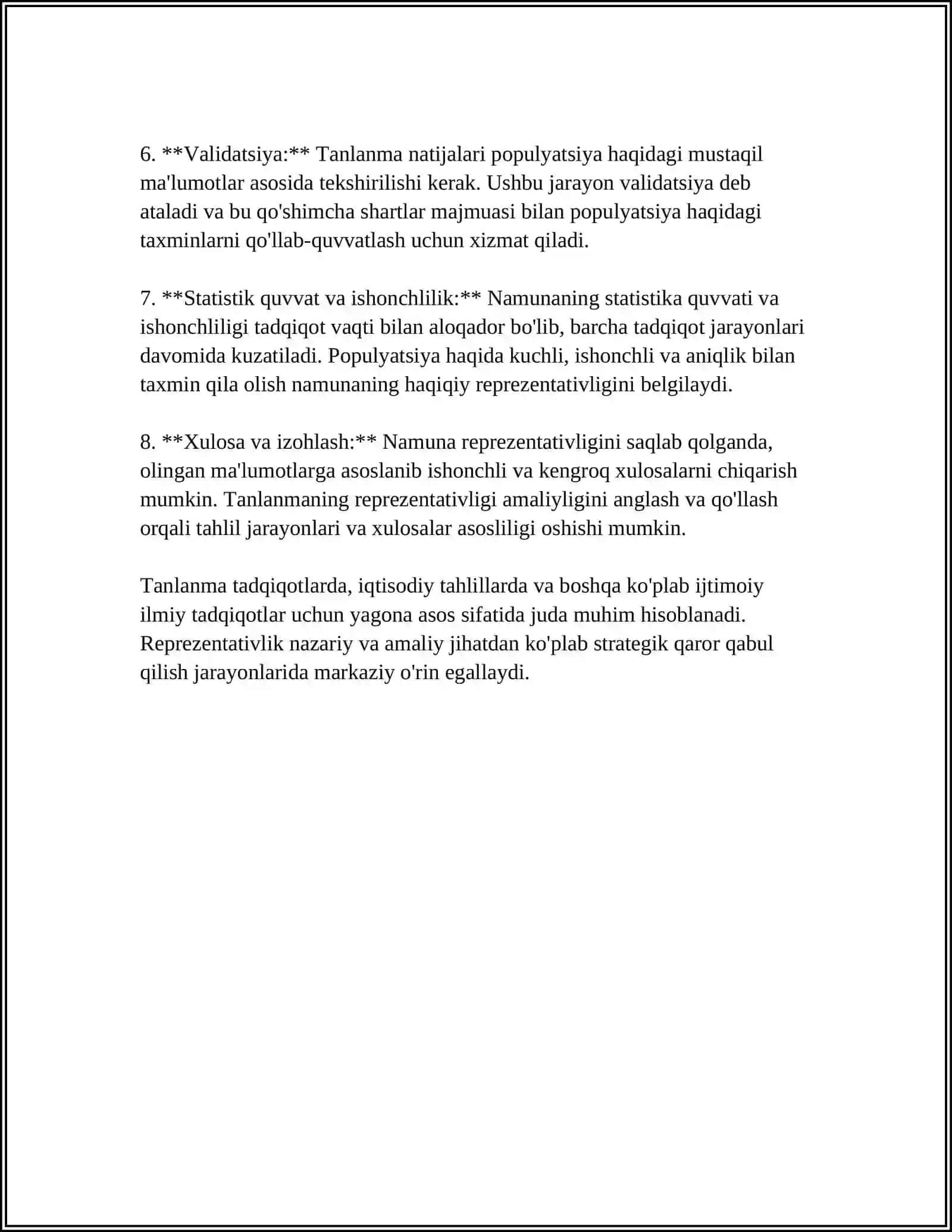 TANLANMANING REPREZENTATIVLIGI VA UNI HOSIL QILISH USULLARI 4