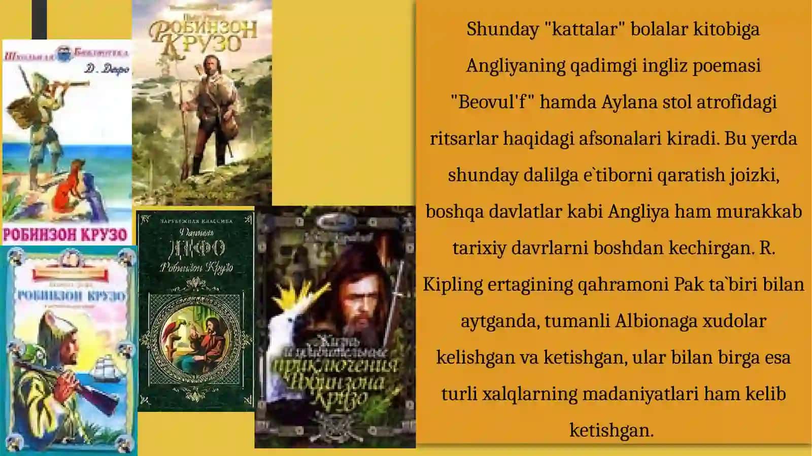 Angliya bolalar adabiyoti va uning ayrim tamoyillari. D. Defo va uning " Robinzon KRUZO " sarguzasht asari tahlili 4