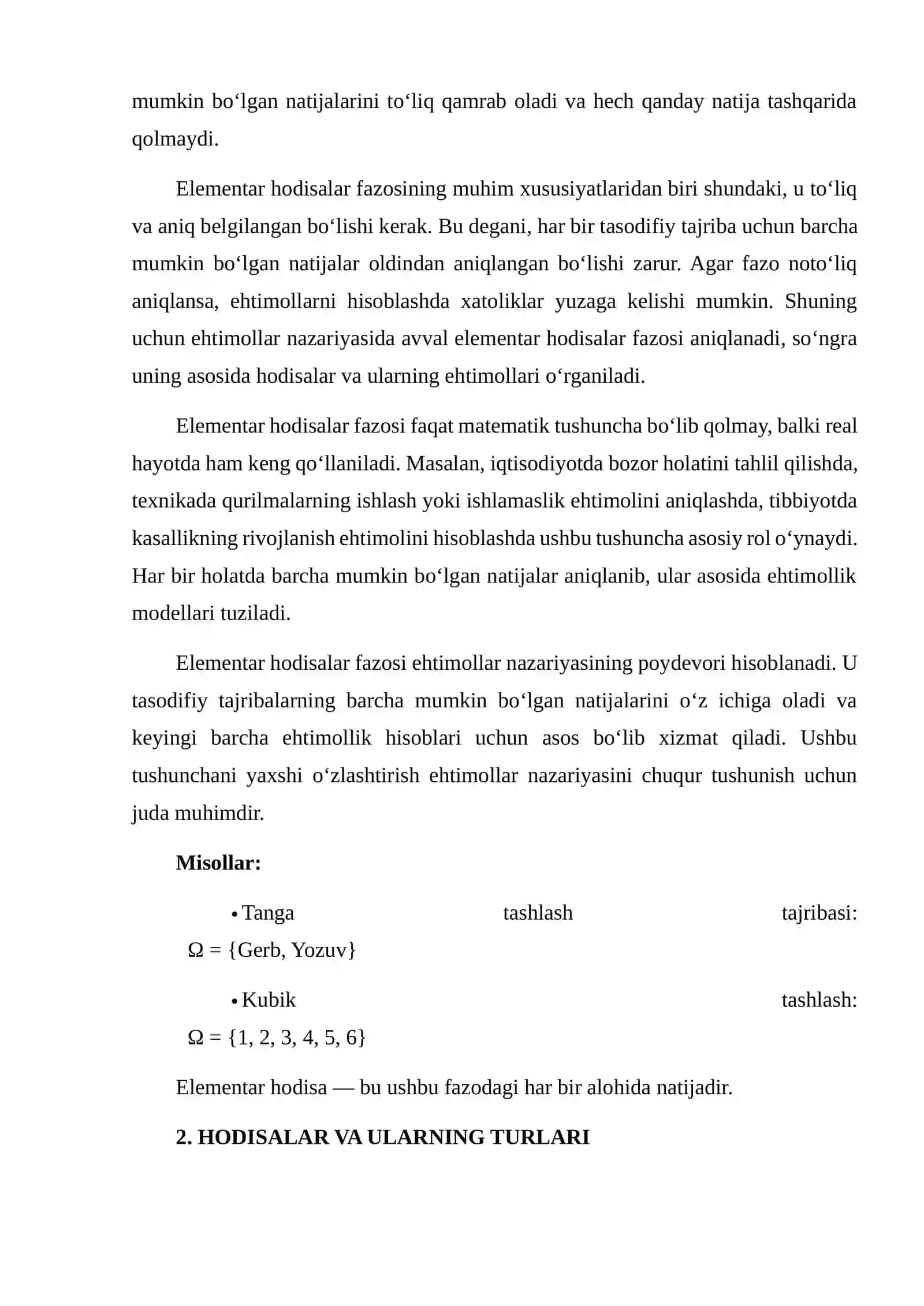 ELEMENTAR HODISALAR FAZOSI. HODISALAR USTIDA AMALLAR. EHTIMOLNING TA’RIFLARI 4
