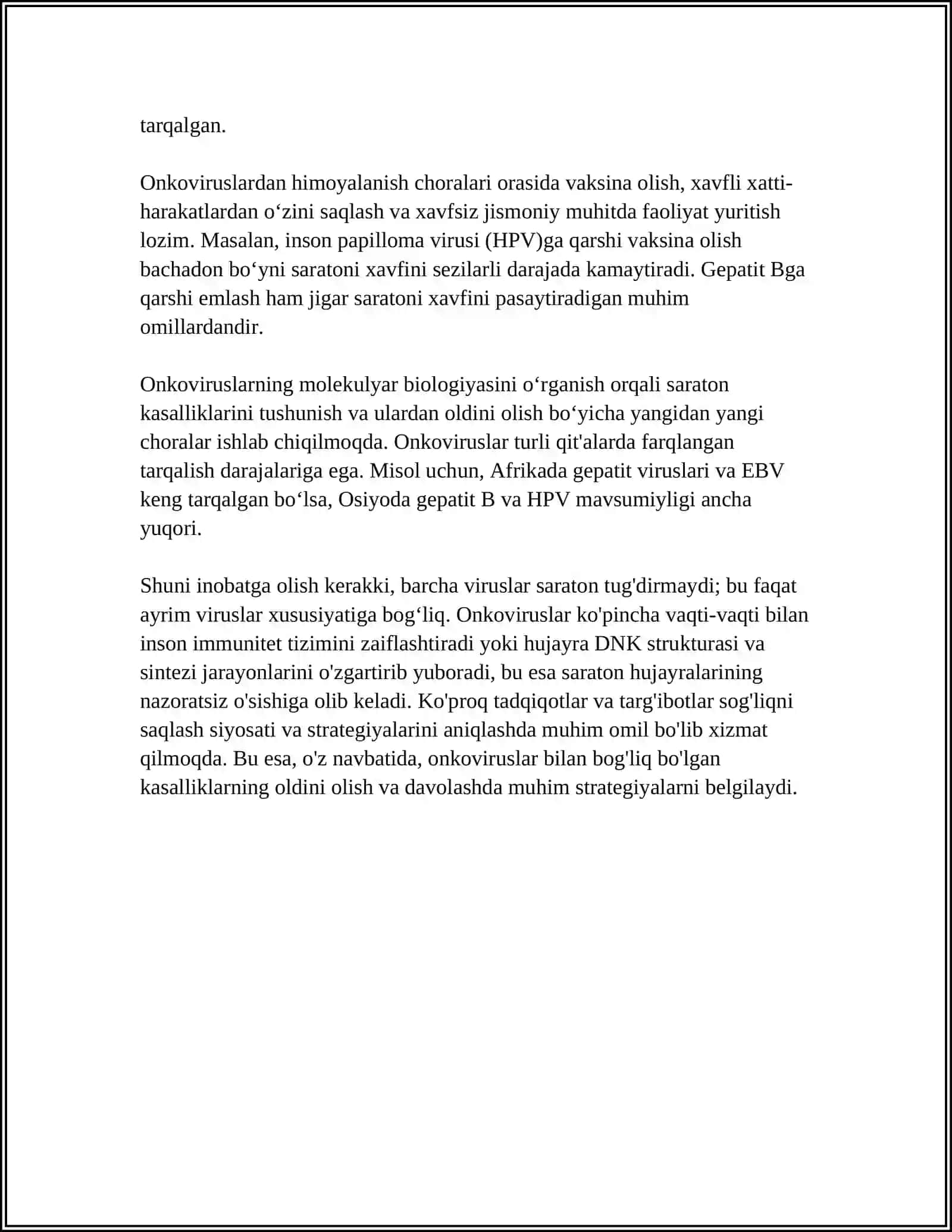 ONKOVIRUSLAR,ULARNING TARQALISH YOLLARI,ÒSMA HOSIL QILUVCHI TASIRI.KANSEROGENEZ,UNDA HUJAYRA ONKOGENLARINING AHAMIYATI 4