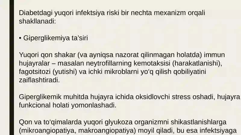 Qandli diabetda uchraydigan infektsiyalar, patogenez, laboratoriya tashxisi 4