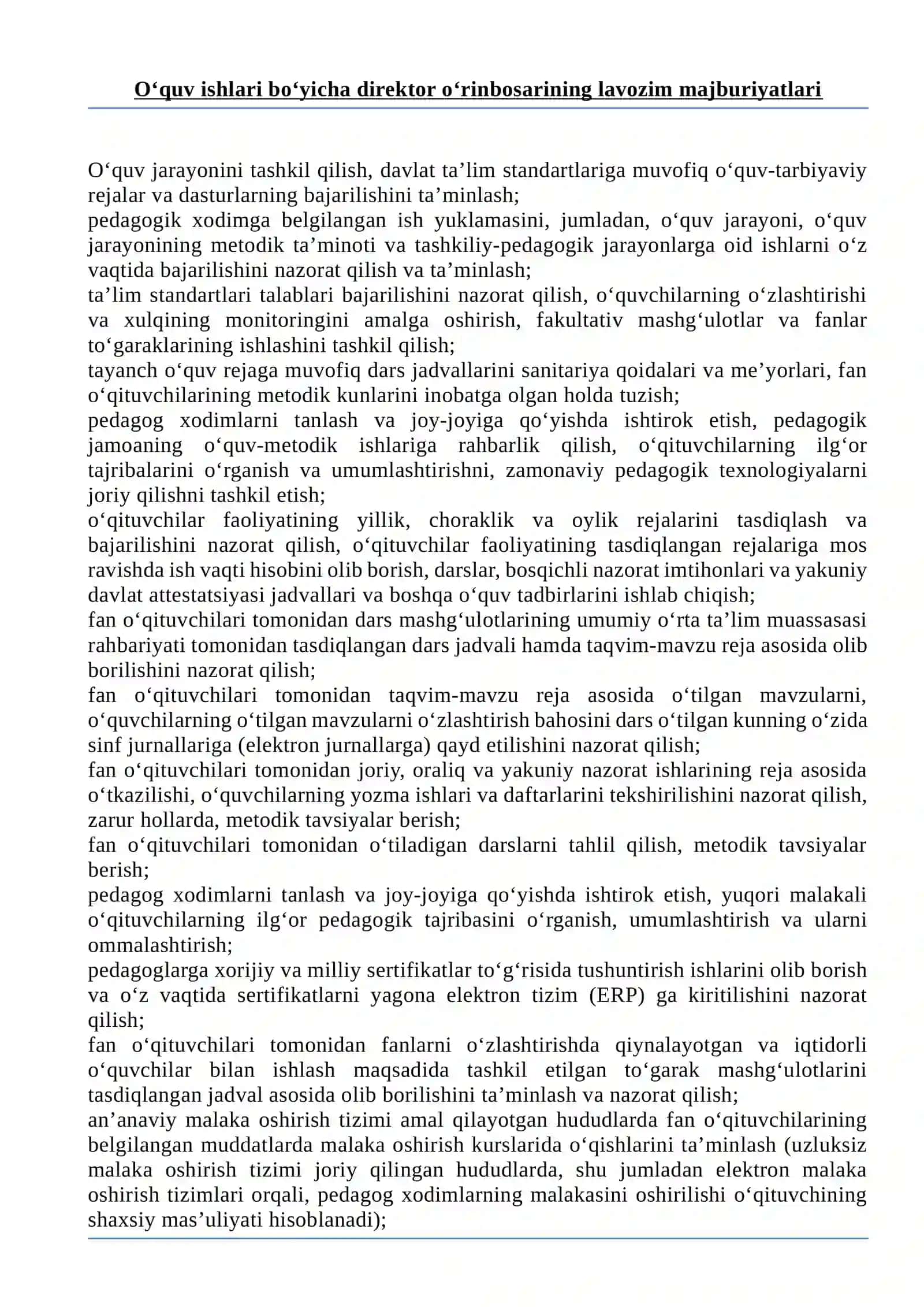 UMUMIY O‘RTA TA’LIM MUASSASALARI XODIMLARINING LAVOZIM MAJBURIYATLARI 4