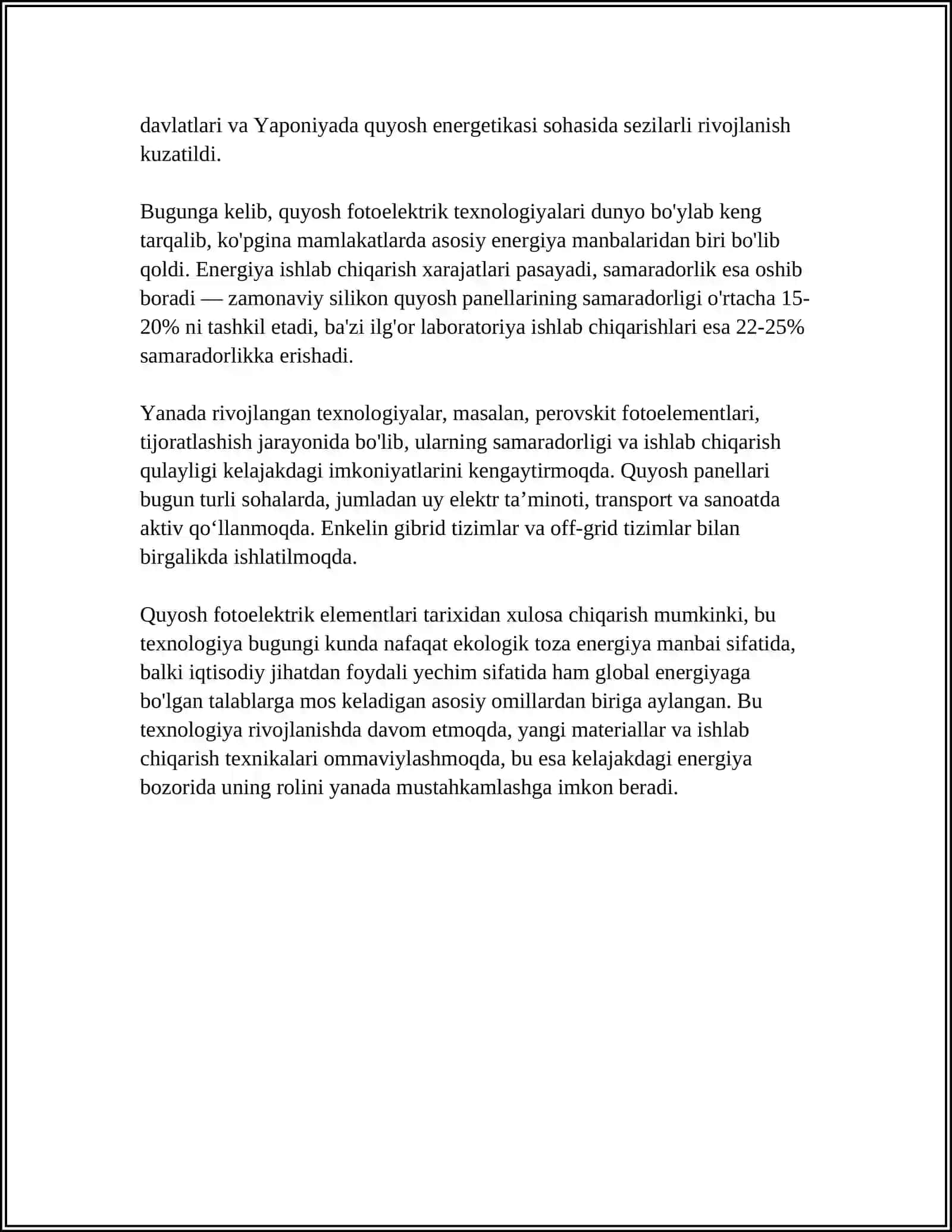 QUYOSH FOTOELEKTRIK ELEMENTLARI VA MODULLARI 4
