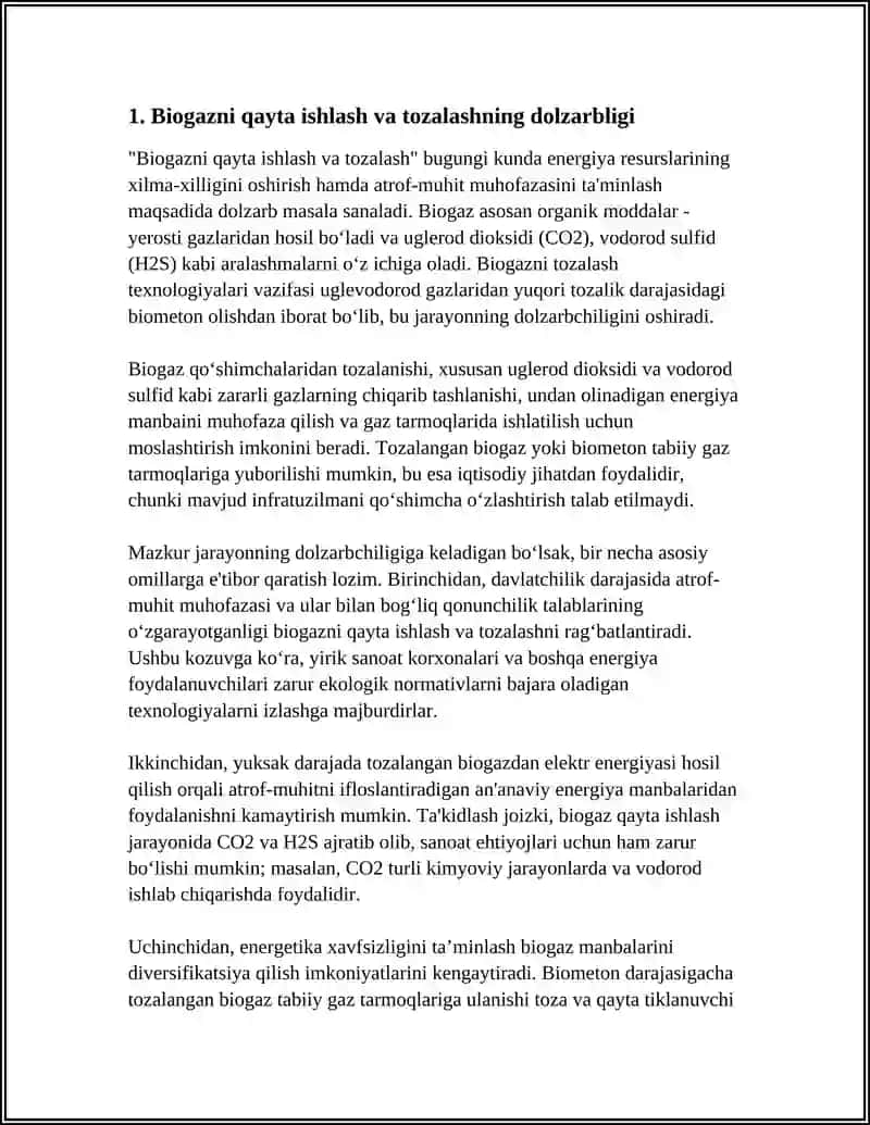 BIOGAZNI QAYTA ISHLASH VA TOZALASH 4