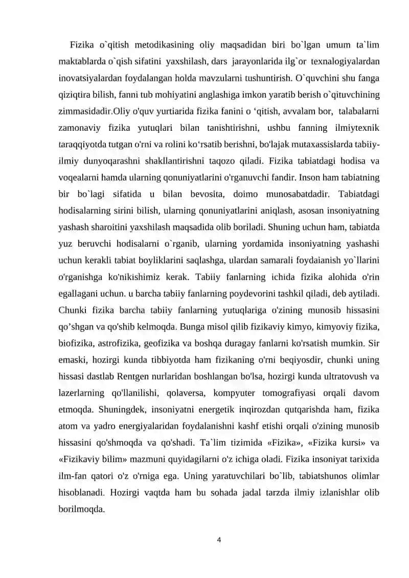 Fizika o’qitish metodikasi fanidan tayyorlagan KURS ISHI 4