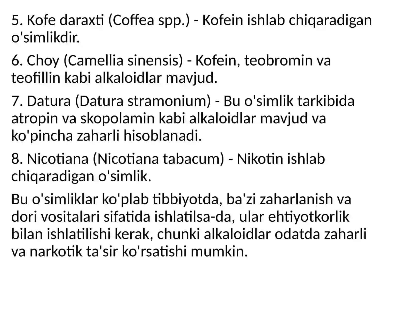 Alkaloidlar saqlovchi o'simliklar 4