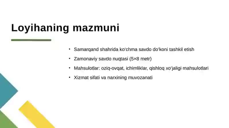 Loyihanomi: «Zamon travel» turoperatorlik va ko‘chmasavdo faoliyatini rivojlantirish 4