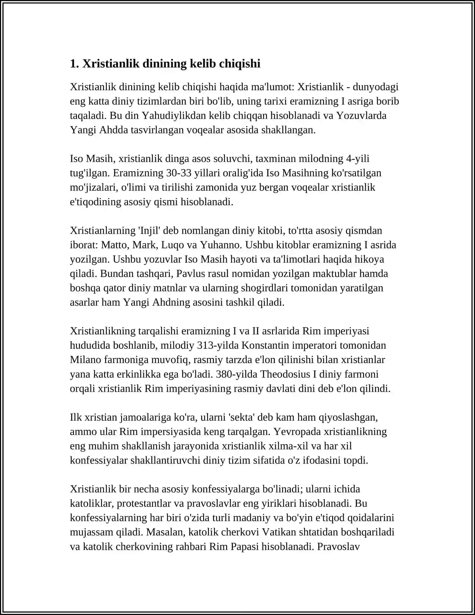 XRISTIANLIK DININING VUJUDGA KELISHI (KATOLIK,PRAVOSLAV,PROTESTANTIZM HAQIDA TUSHUNCHA) 4