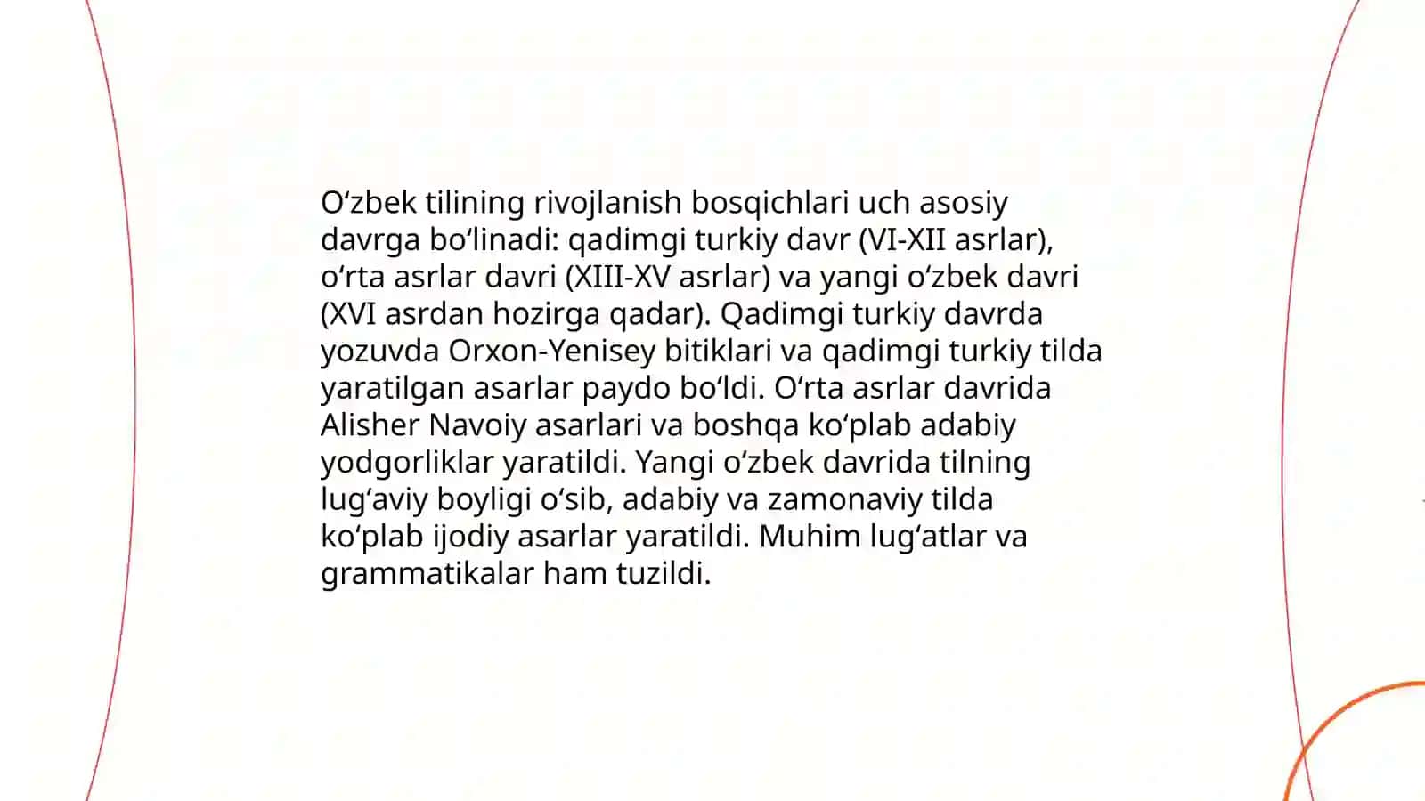 OʻZBEK TILINING TARAQQIYOT BOSQICHLARI, MANBALARI VA DIALEKTAL TARKIBI 4