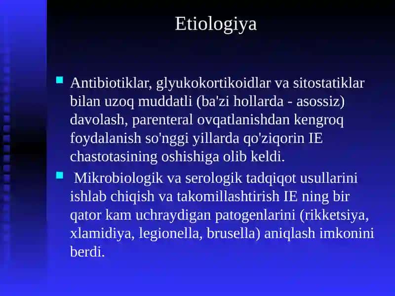 Glomerulonefrit , endokardit , yarali kolit va boshqa kasalliklar kelib chiqishida mikroorganizmlarni ahamiyati . 4