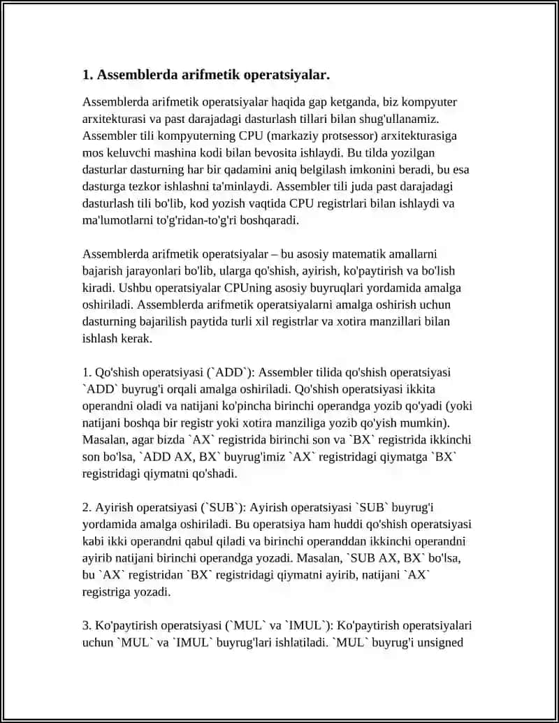ASSEMBLERDA ARIFMETIK VA MANTIQIY OPERATSIYALAR 4
