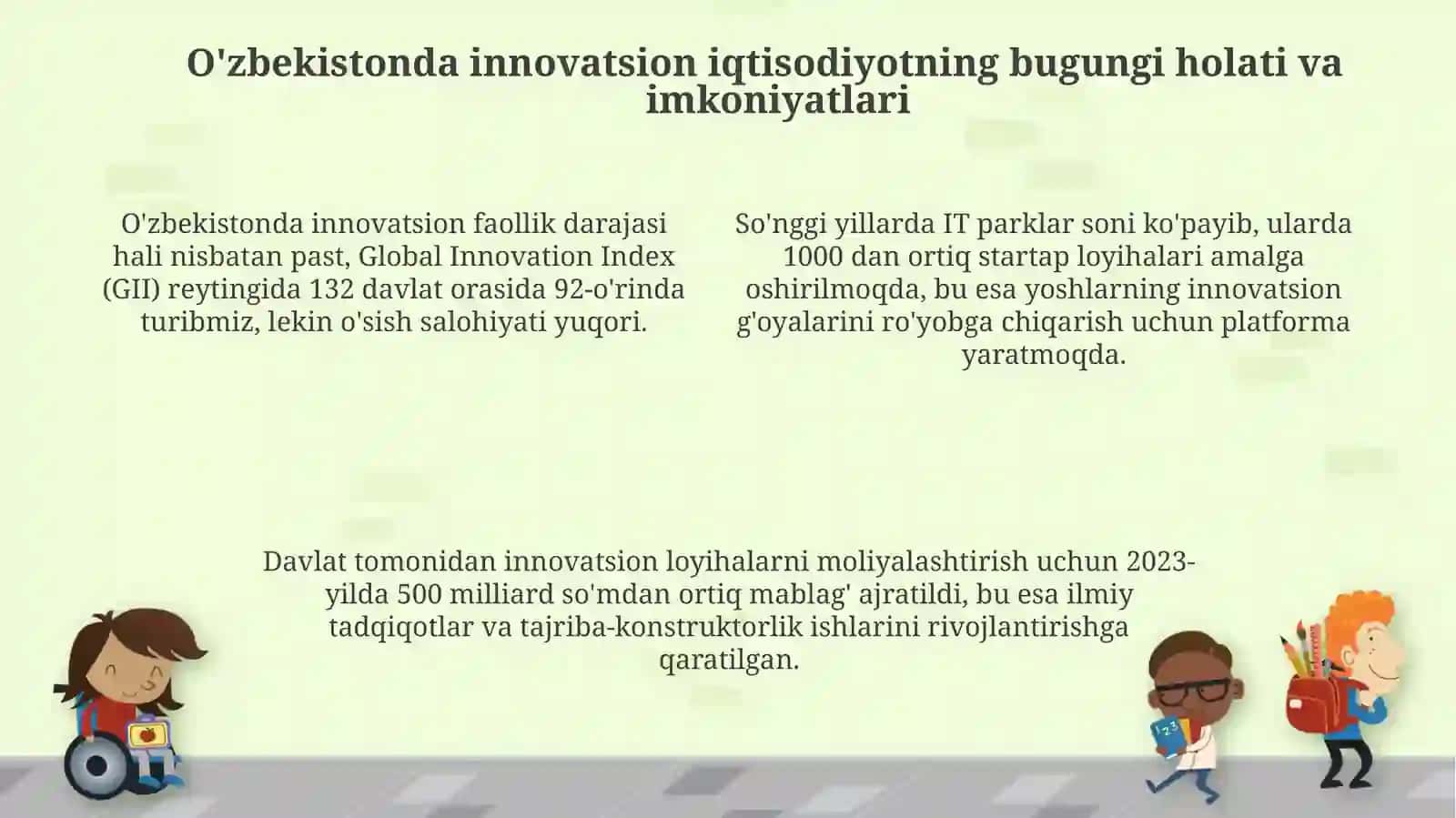 O'zbekistonda innovatsion iqtisodiyotni rivojlantirishdagi muammolar va ularni hal etish yoʻllari 4