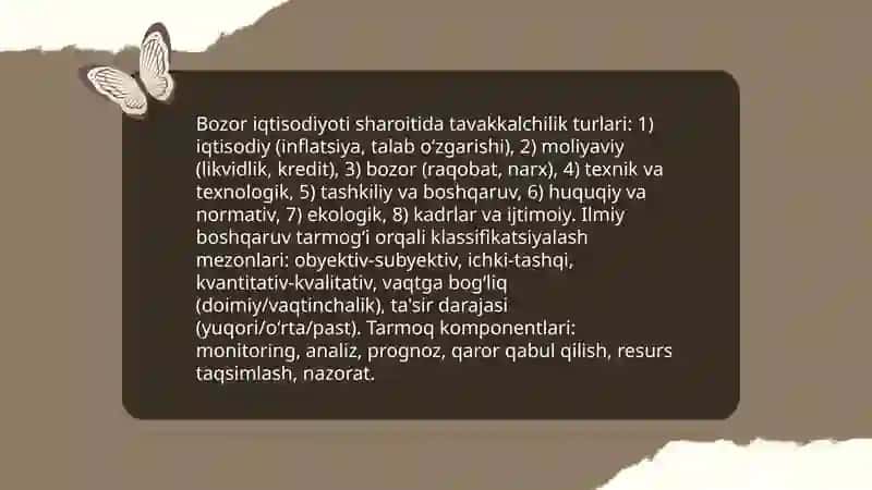 Bozor iqtisodiyoti sharoitida tavakkalchilikni boshqarish ilmiy boshqaruv tarmog‘i 4