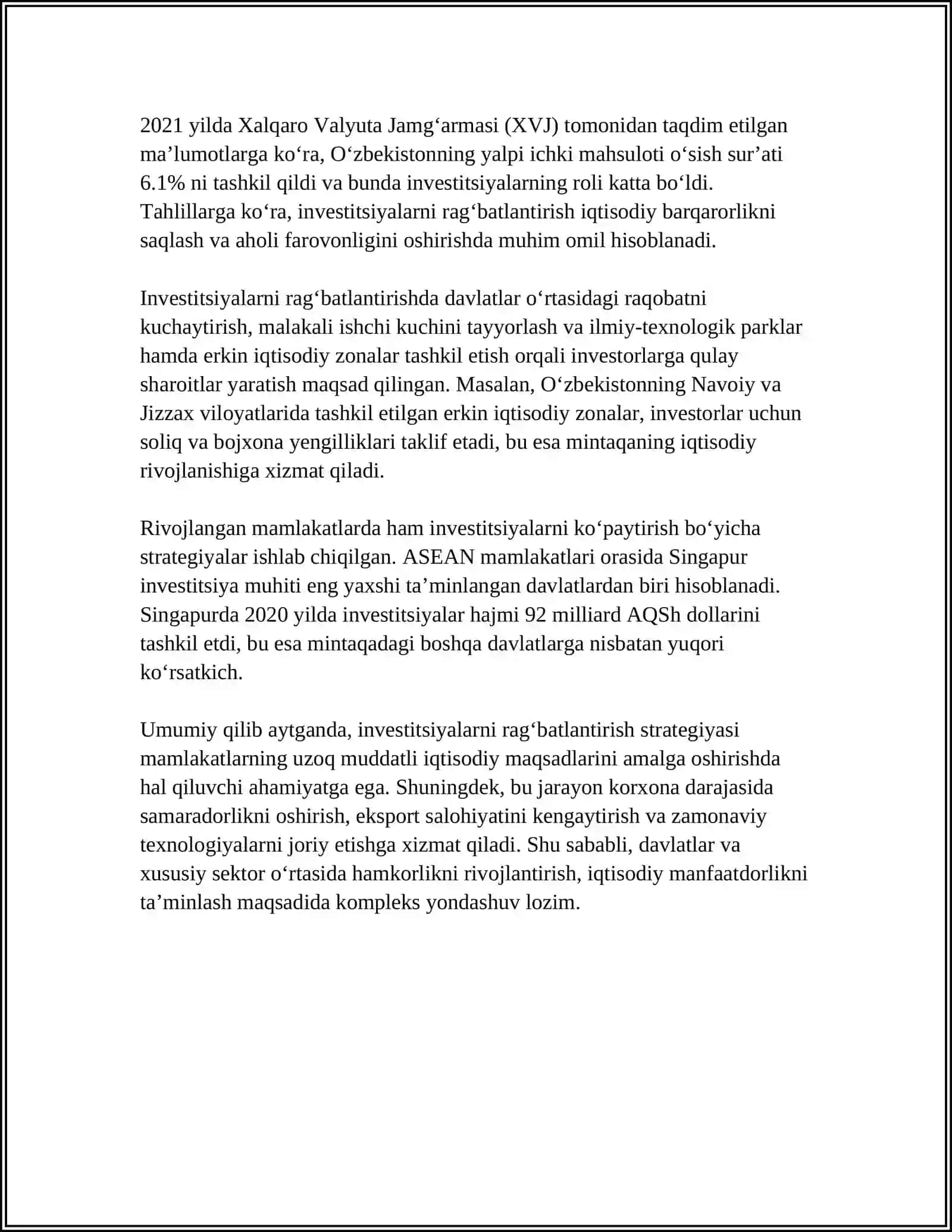 INVESTITSIYANI DAVLAT TOMONIDAN QÓLLAB QUVVATLASH MASALALARI 4