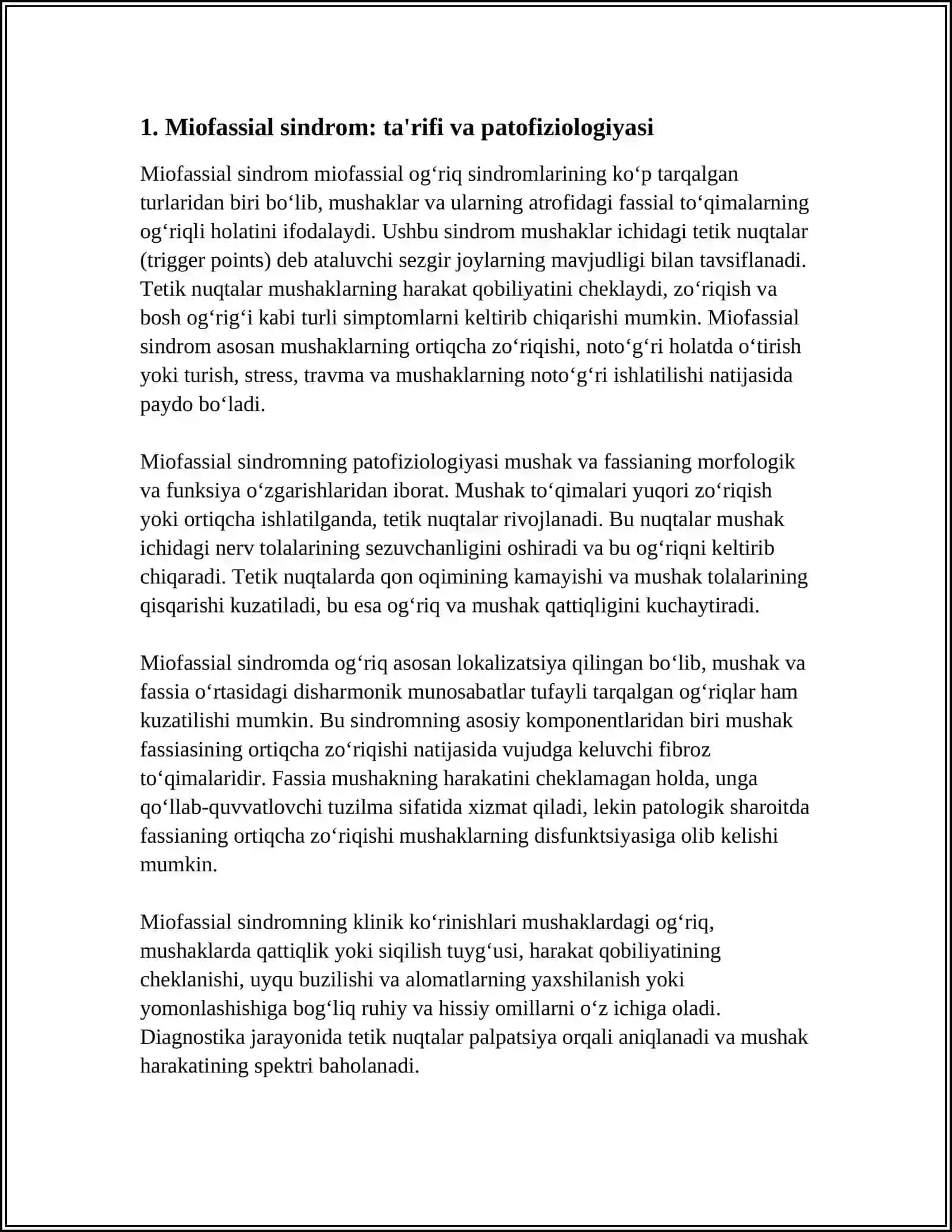 MIOFASSIAL OG‘RIQ SINDROMLARINI DAVOLOVCHI JISMONIY TARBIYABILAN DAVOLASH 4