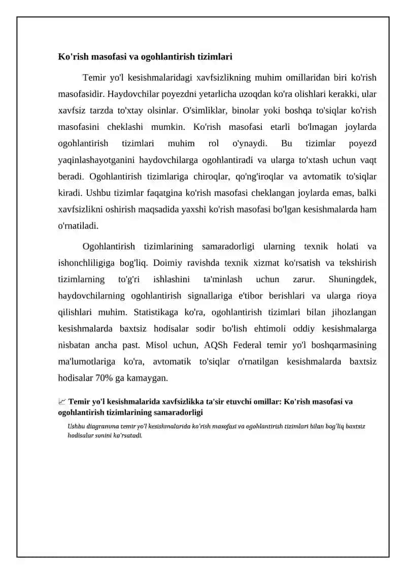 Temir yo'l kesishmalarida harakat xavfsizligini taʼminlashga taʼsir koʻrsatuvchi omillar REFERAT 4