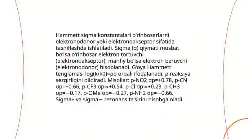 Organik moddalarda elektronodonor va elektronoakseptor oʻrinbosarlarini aniqlash 4
