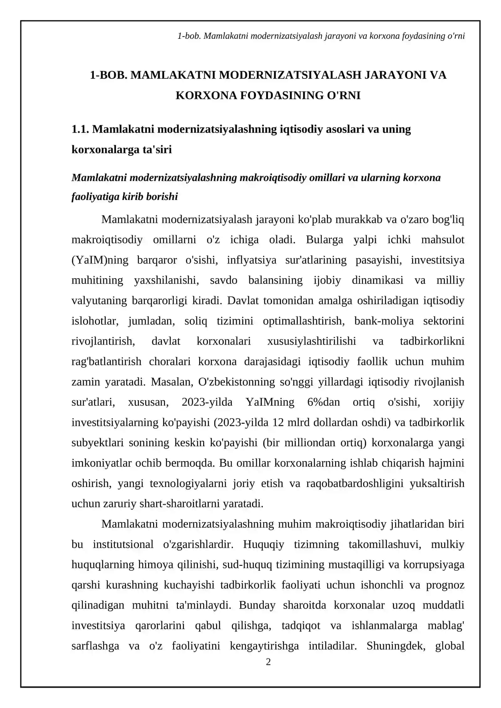 Mamlakatni modernizatsiyalash sharoitida korxona foydasi va uni maksimallashtirish yo'llari 4