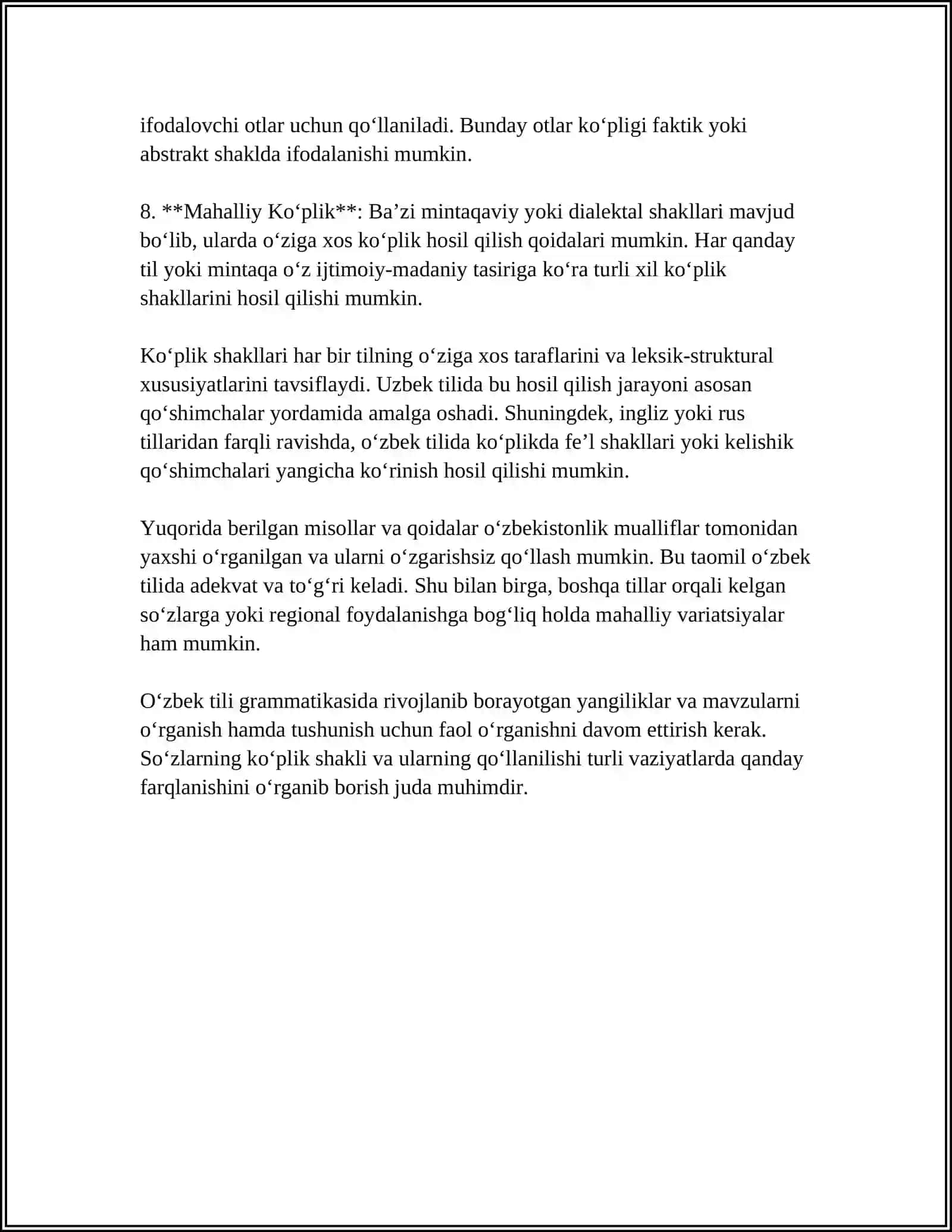 MUSTAQIL ISH Mavzu: KO'PLIKKA OID MASHQLAR 4