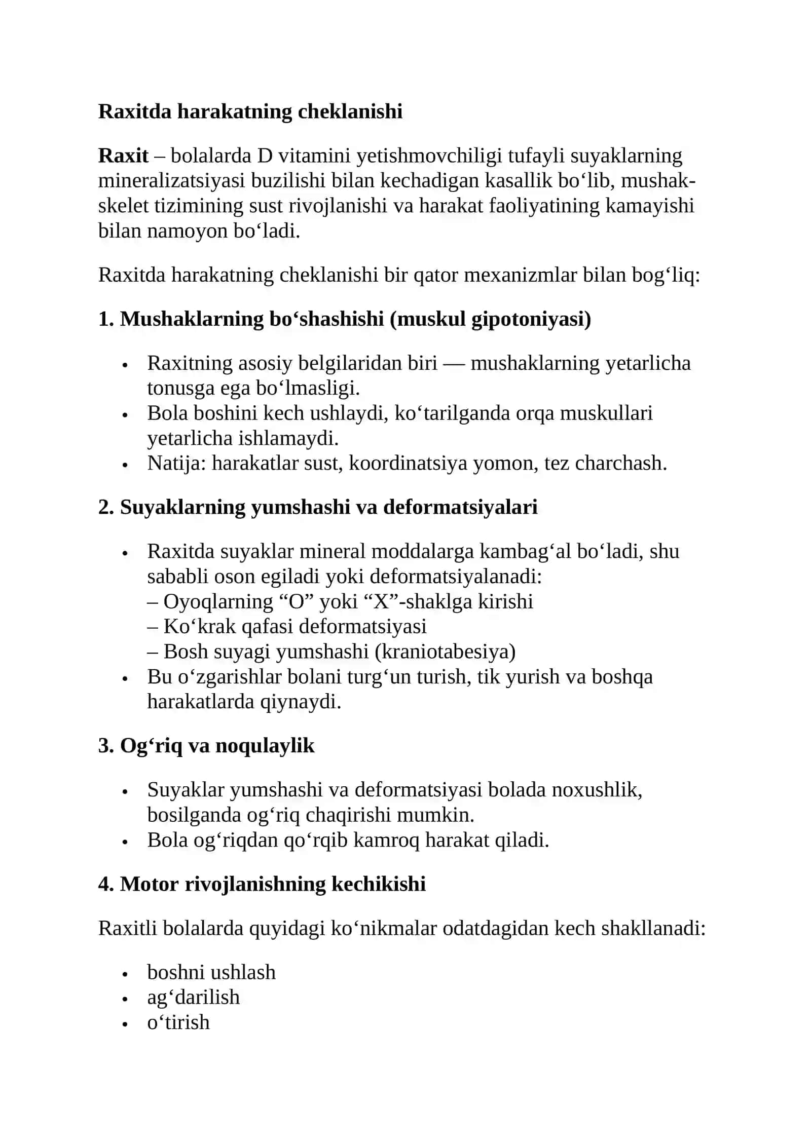 Bolalar yoshdagilar kasalliklarida harakatning chegaralanishi 4