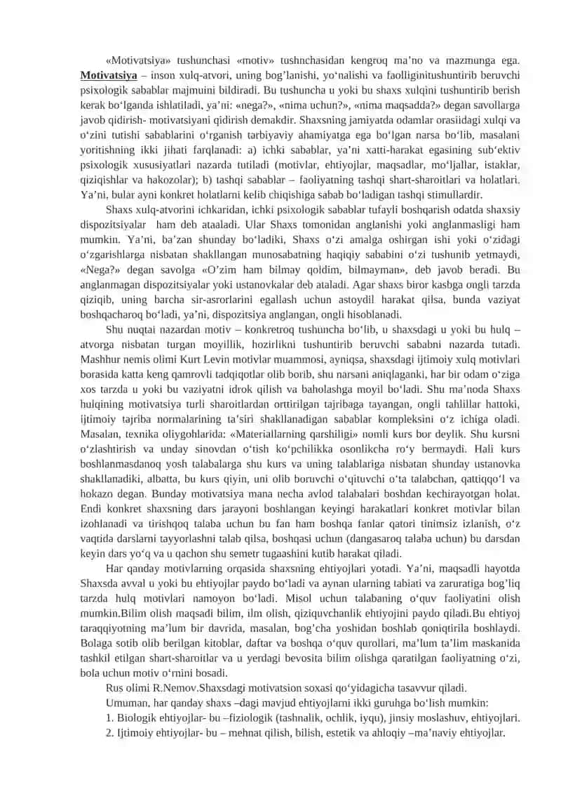 5 - Ma’ruza: Kasbiy motiv va motivasiya, mehnat faoliyati motivlari. 4