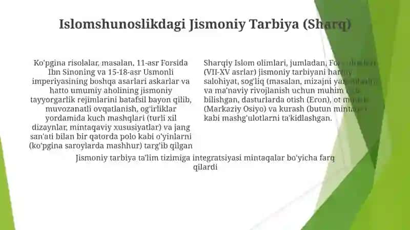 Sharq olimlarining jismoniy tarbiya haqidagi qarashlari 4