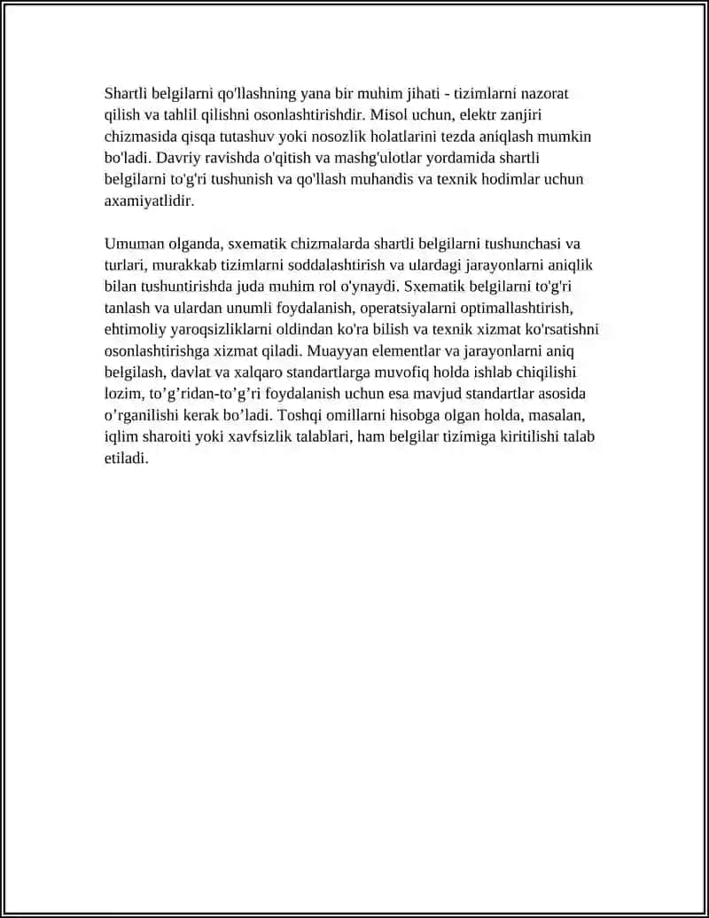 SXEMATIK CHIZMALARDA SHARTLI BELGILAR VA TAYM TESTLARIDAN FOYDALANISH VA NAMUNALAR TAYORLASH 4