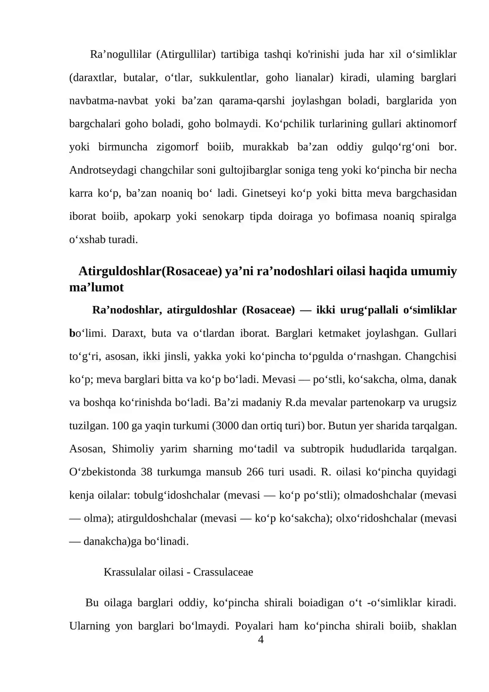 "Atirguldoshlar oilasining asosiy vakillari va ularning amaliy ahamiyati" kurs ishi 4