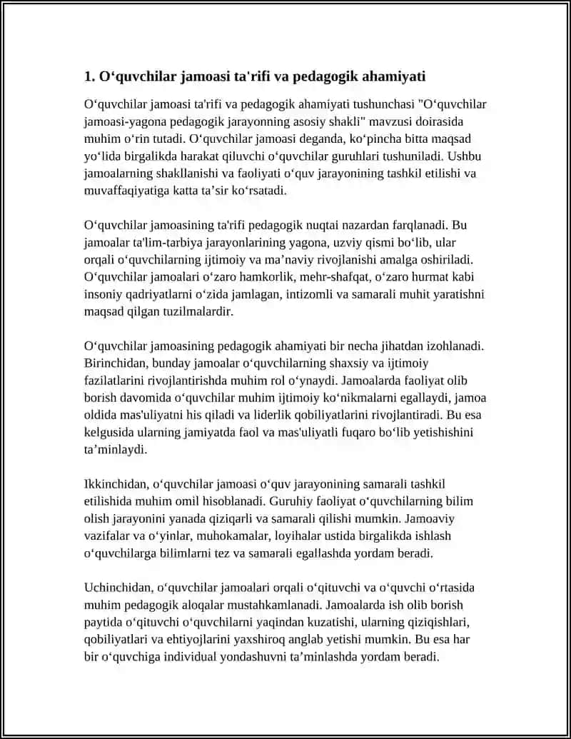 O‘QUVCHILAR JAMOASI-YAGONA PEDAGOGIK JARAYONNING ASOSIY SHAKLI 4