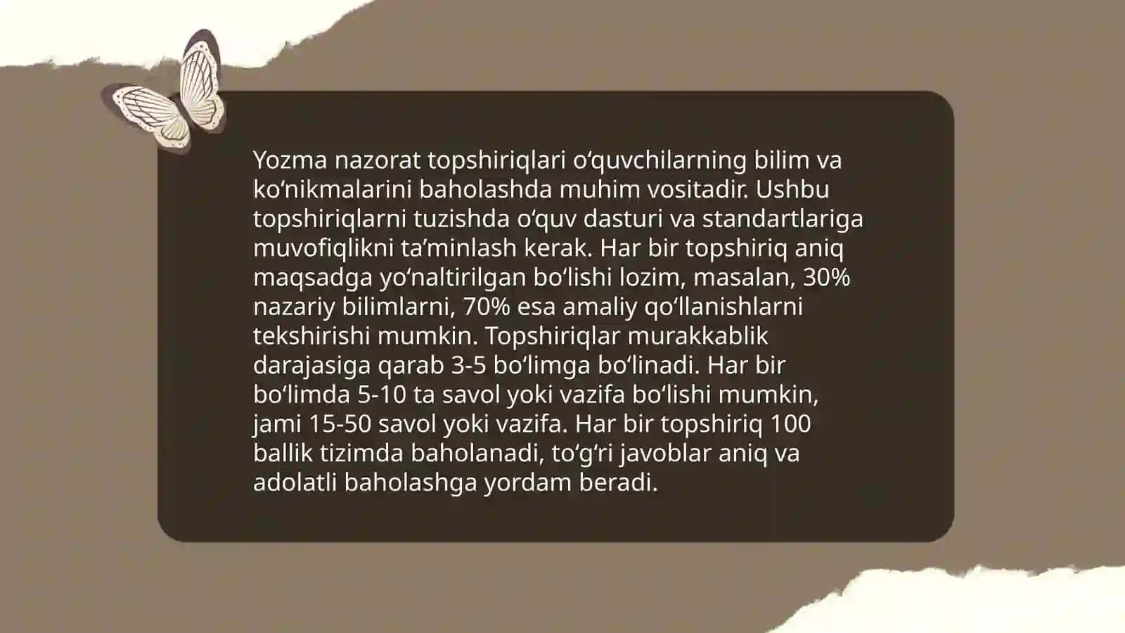 Adabiyot darslarida nazorat topshiriqlari ustida ishlash 4