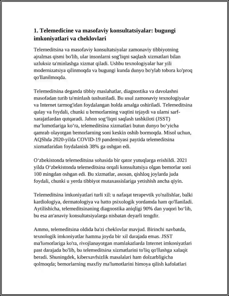 ZAMONAVIY AXBOROT TEXNOLOGIYADAN BUGUNGI KUNDA FOYDALANISH DARAJASI ULARNI TIBBIYOTNING TURLI SOHALARIDA MALUMOTLAR TOʻPLASHDA DIAGNOSTIKA VA DAVOLASHDA TUTGAN OʻRNI 4
