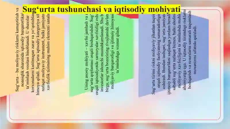 Sugurta iqtisodiy kategoriyasining muhim belgilari.  slayd 4