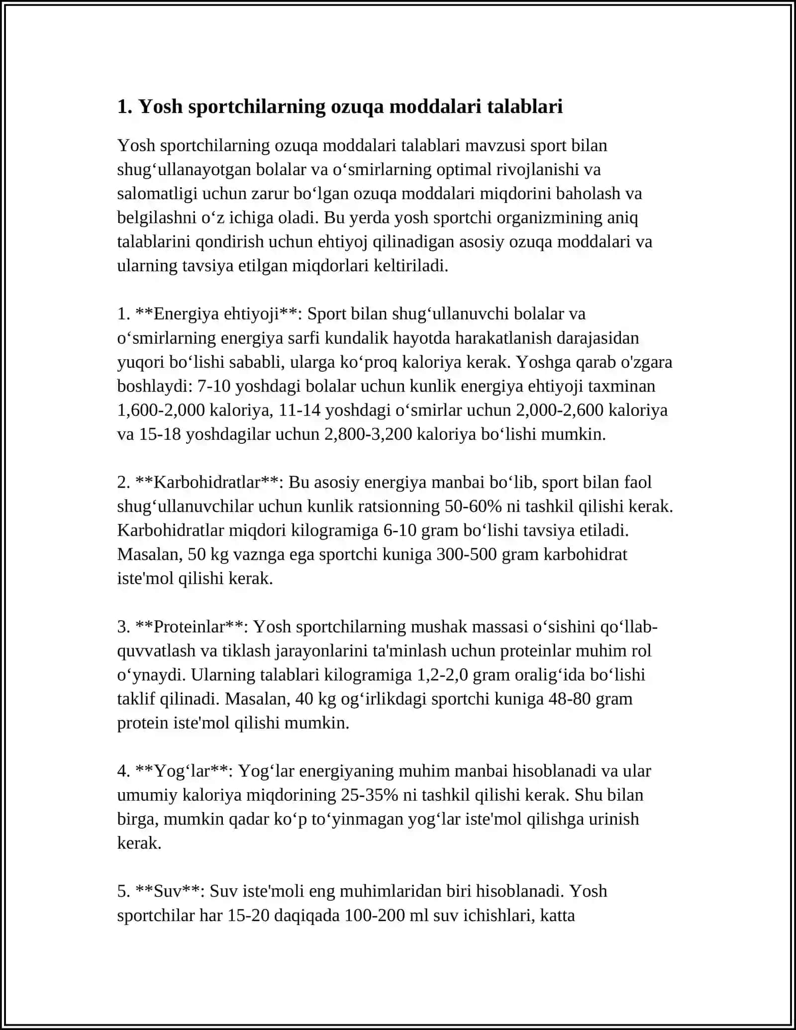 SPORTCHILARNING QUVVAT YOʻQOTISHI MUSOBAQALARGA TAYYORGARLIK DAVRIDA OVQATLANISH TARTIBI. YOSH SPORTCHILARNING OVQATLANISHI 4