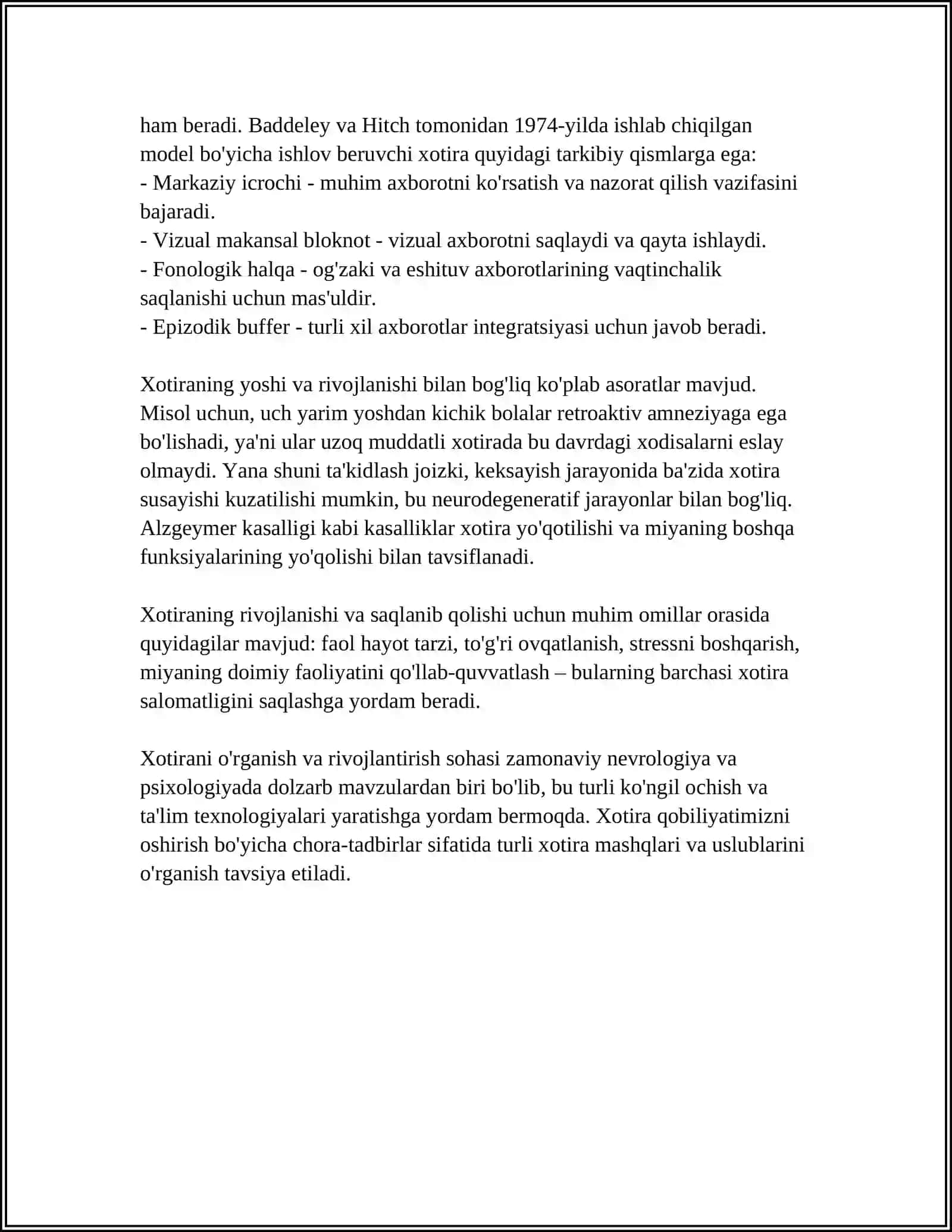 Xotira va Diqqat Tõgʻrisida Tushuncha 4