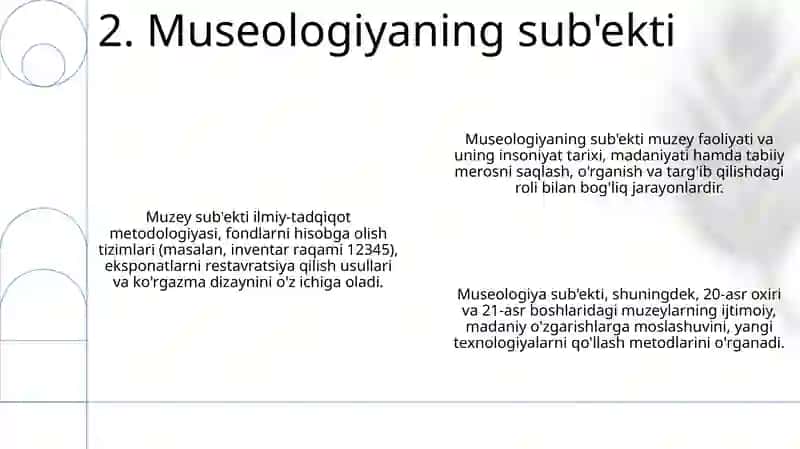 Muzeyshunoslikning tarifi obyekti predmeti struktura va manbalari 4