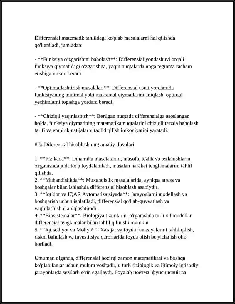 FUNKSIYA DIFFERENSIALI.DIFFERENSIAL YORDAMIDA TAQRIBIY HISOBLASH 4