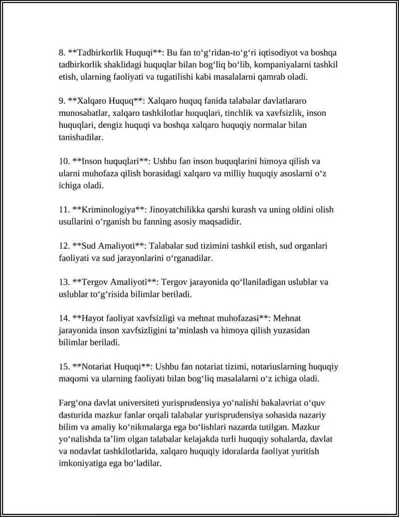 FARGʻONA DAVLAT UNIVERSITETI YURISPRUDENSIYA YOʻNALISHI 4