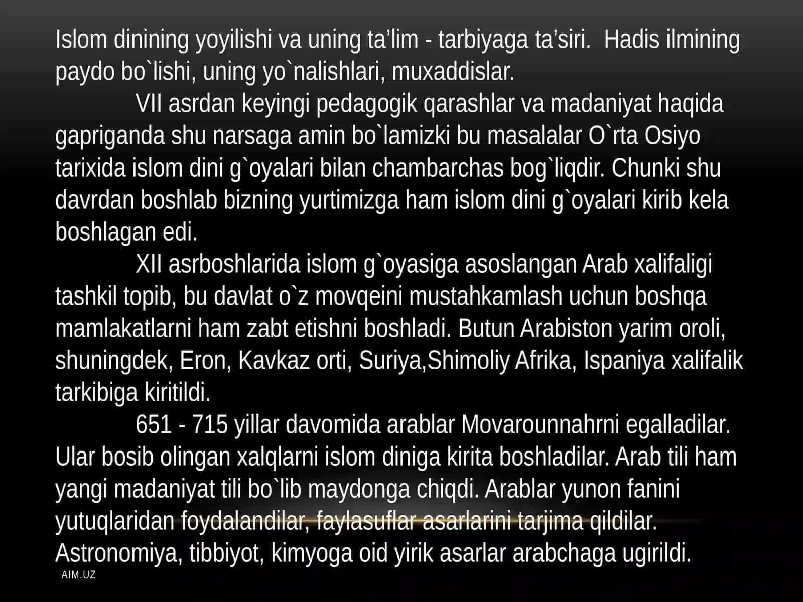 VII asrdan IX asrgacha tarbiya, maktab va Pedagogik fikrlar 4