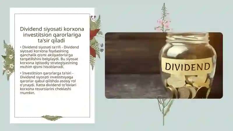 Dividend siyosat va uning korxona rivojlanishiga tasiri 4