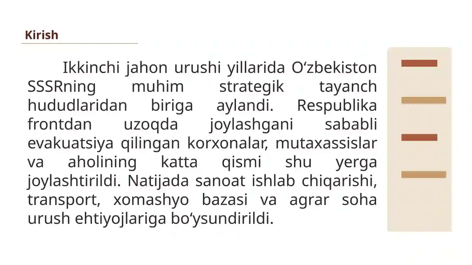 O‘ZBEKISTON SSRNING SANOATI VA QISHLOQ XO‘JALIGI IKKINCHI JAHON URUSHI YILLARIDA 4