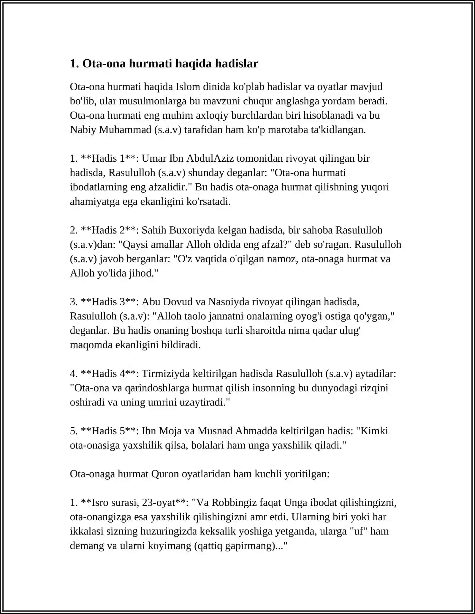 IMOM BUXORIY XADISLARIDA OTA ONA HAQIDAGI HADISLARNING PEDOGOGIK AHAMIYATI 4