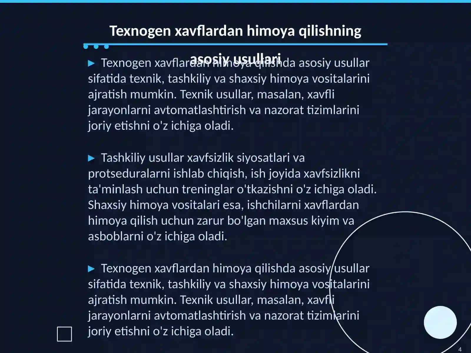 Texnogen xavflardan himoyalanish usullari 4