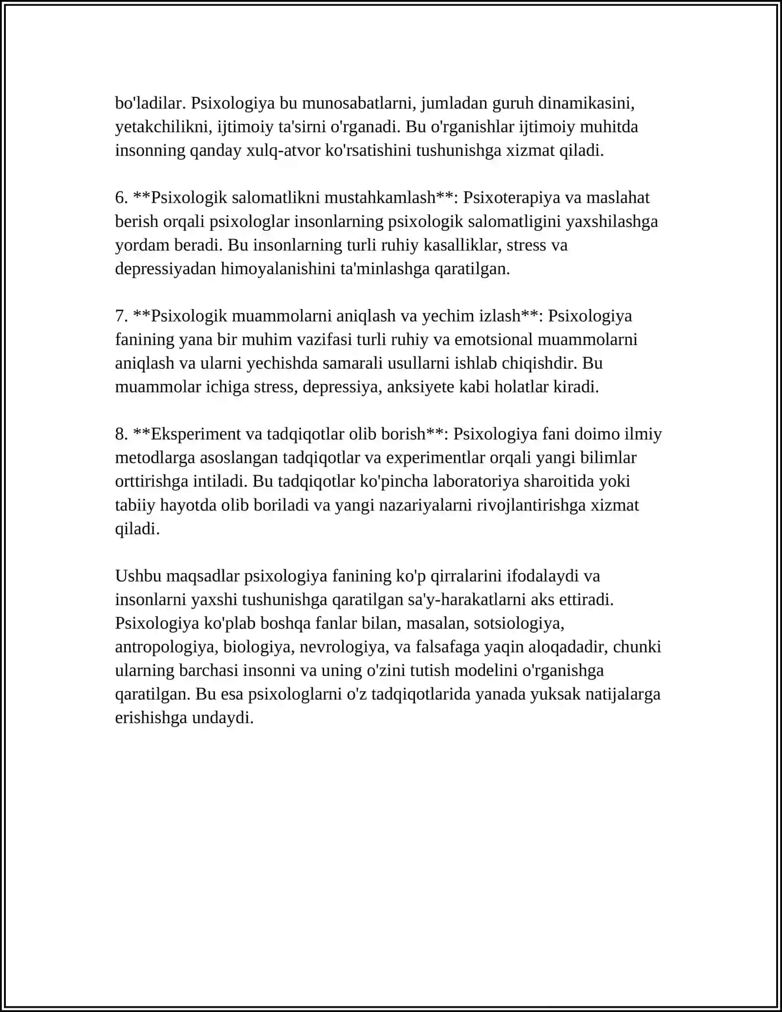 PSIXOLOGIYA FANINING PREDMETI VAZIFALARI VA MAJBURIYATLARI 4
