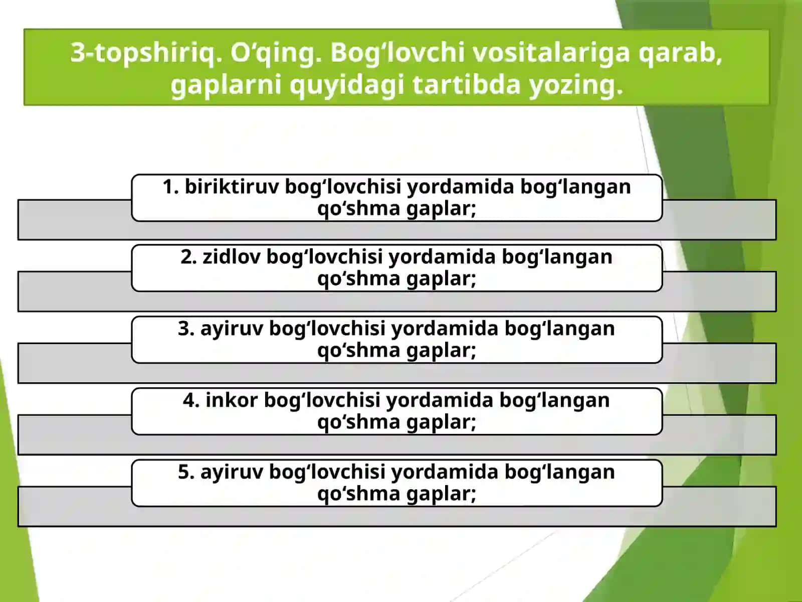 9-sinf Ona tili fanidan Mustahkamlash dars ishlanmasi 4